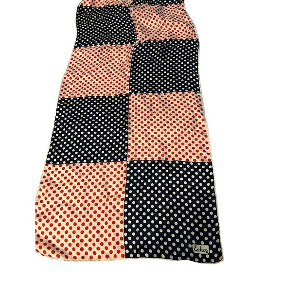 Vintage Beautiful Polka Dot Blue white red ECHO silk feel long neck scarf wrap - Picture 1 of 6